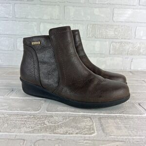 Aravon Fairlee Ankle Boots Womens 8.5 Brown Waterproof Zip Up Wedge Insulated